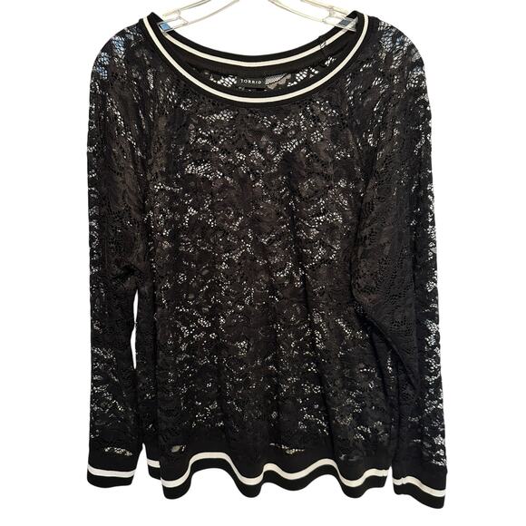Torrid Black Lace Sweatshirt Womens Size 2X Stretch Rib Trim Whimsigoth Grunge - Picture 2 of 11